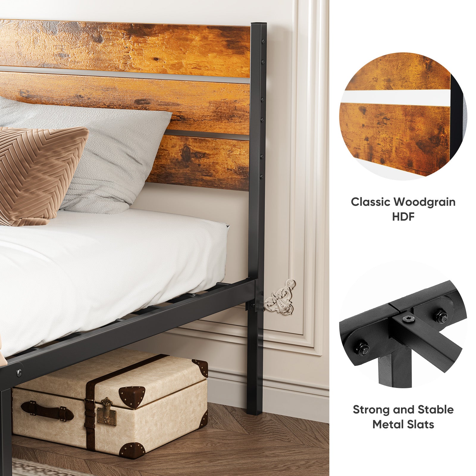 Black Metal Platform Bed Queen Under-Bed Storage
