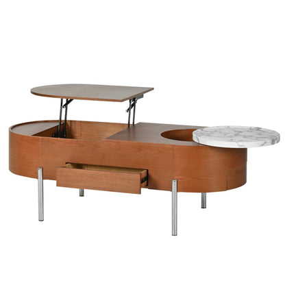 47.2-inch Lift Coffee Table With 360 Degree Marble Patterned Rotating Tray, Modern Oval Lift Tabletop, Prohibited Platform Temu