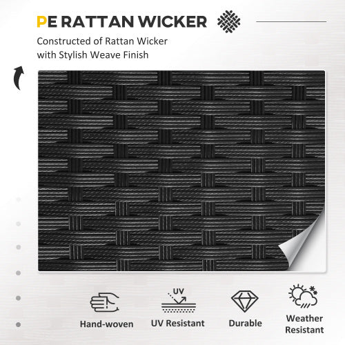 Outsunny 8 Pieces PE Rattan Corner Sofa Set With Thick Cushions, Aluminium Outdoor Rattan Garden Furniture Set With Glass Top Table, No Assembly Required, Black