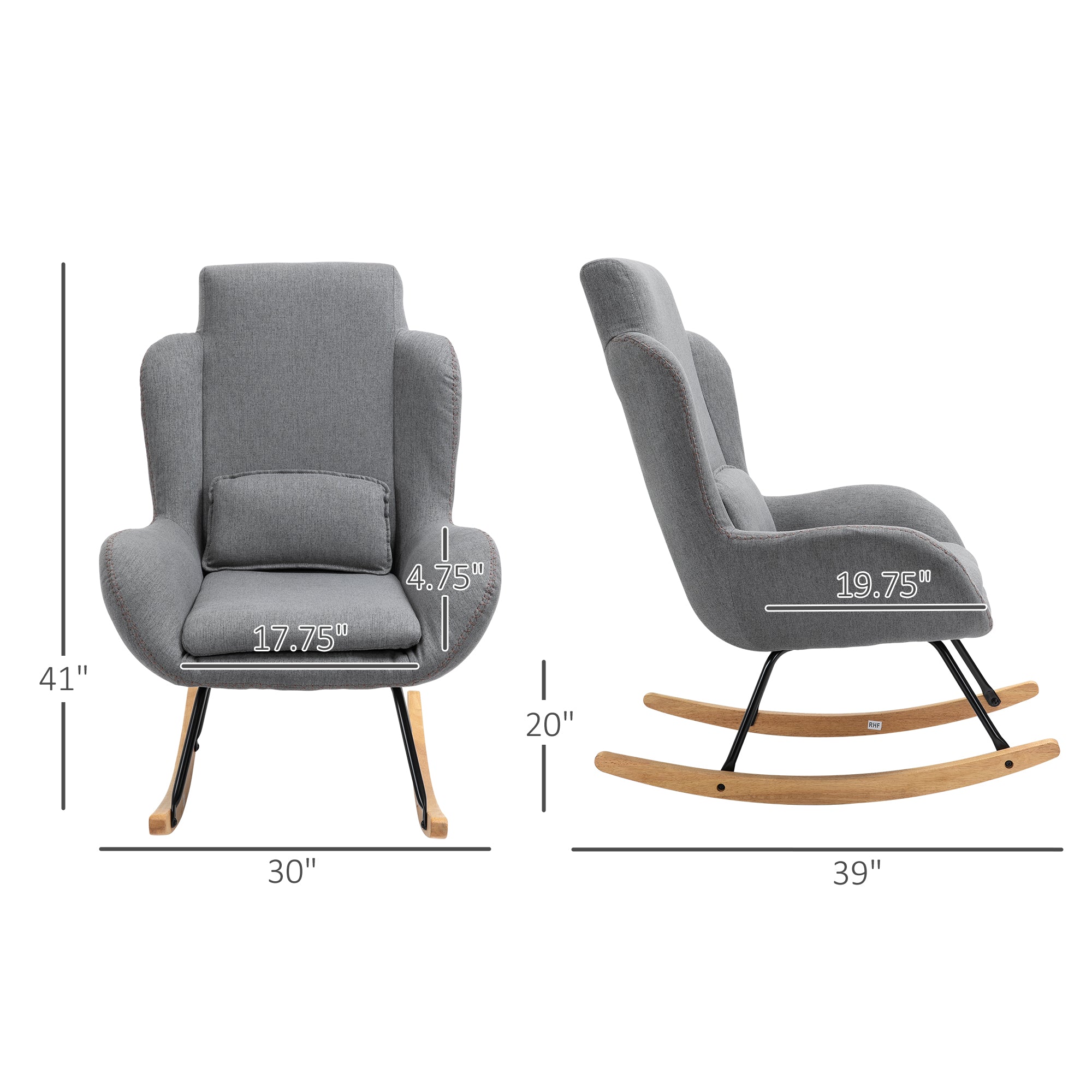 Moderne Schaukelstuhl mit abnehmbarem Lendenkissen, Sofa-Sessel mit dicker Polsterung