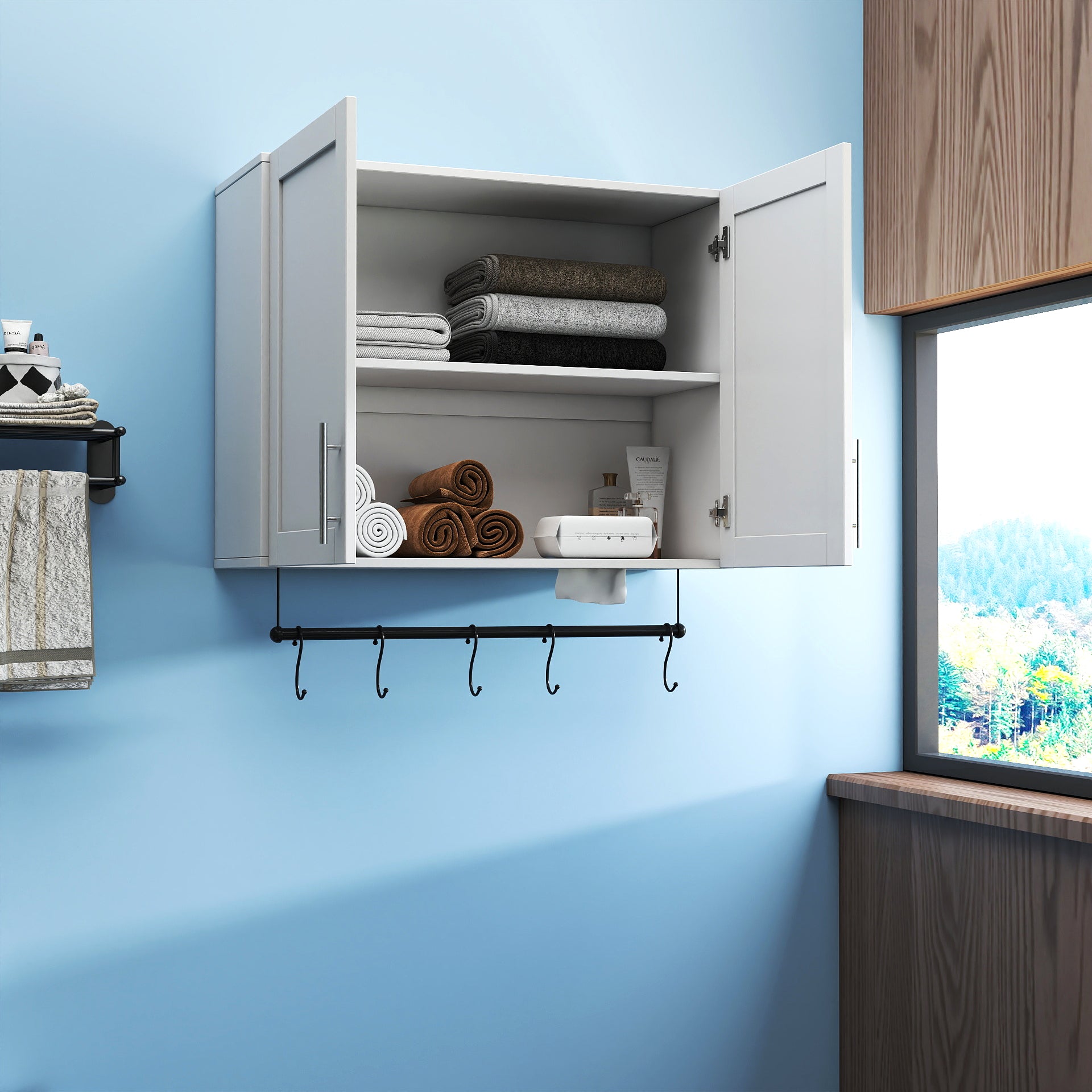 White Bathroom Wall Cabinet Adjustable Shelf Over Toilet