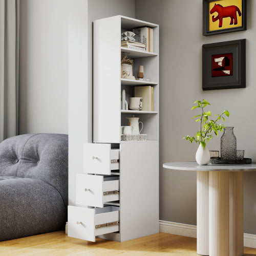 Wooden Storage Cabinet Modern Tall Bookshelf Living Room