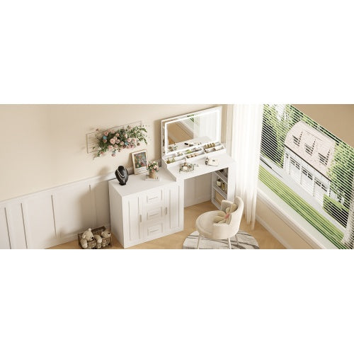 White Makeup Vanity Desk With Mirror Storage Bedroom