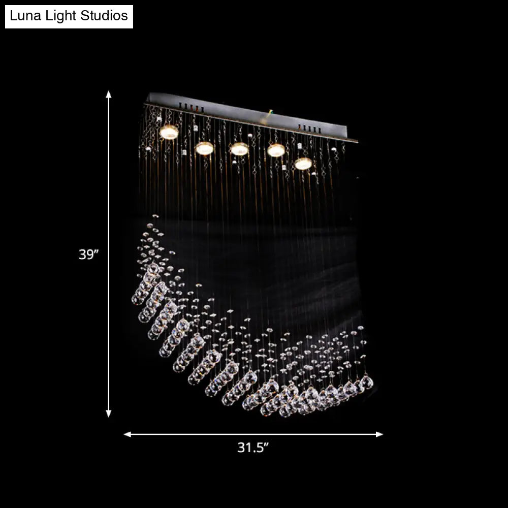 Lámpara de techo empotrada DecorBites™ de hierro con acabado níquel satinado nórdico y 5 bombillas, con gotas de cristal