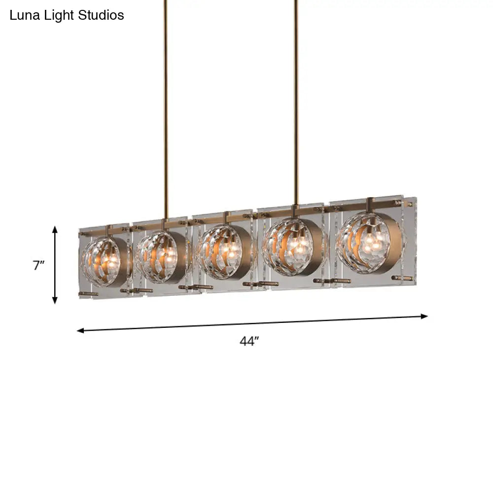 DecorBites™ 5-Head Pendant Light - Modern Brass Island Lamp with Faceted Crystal Balls