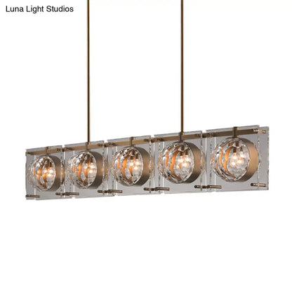 DecorBites™ 5-Head Pendant Light - Modern Brass Island Lamp with Faceted Crystal Balls
