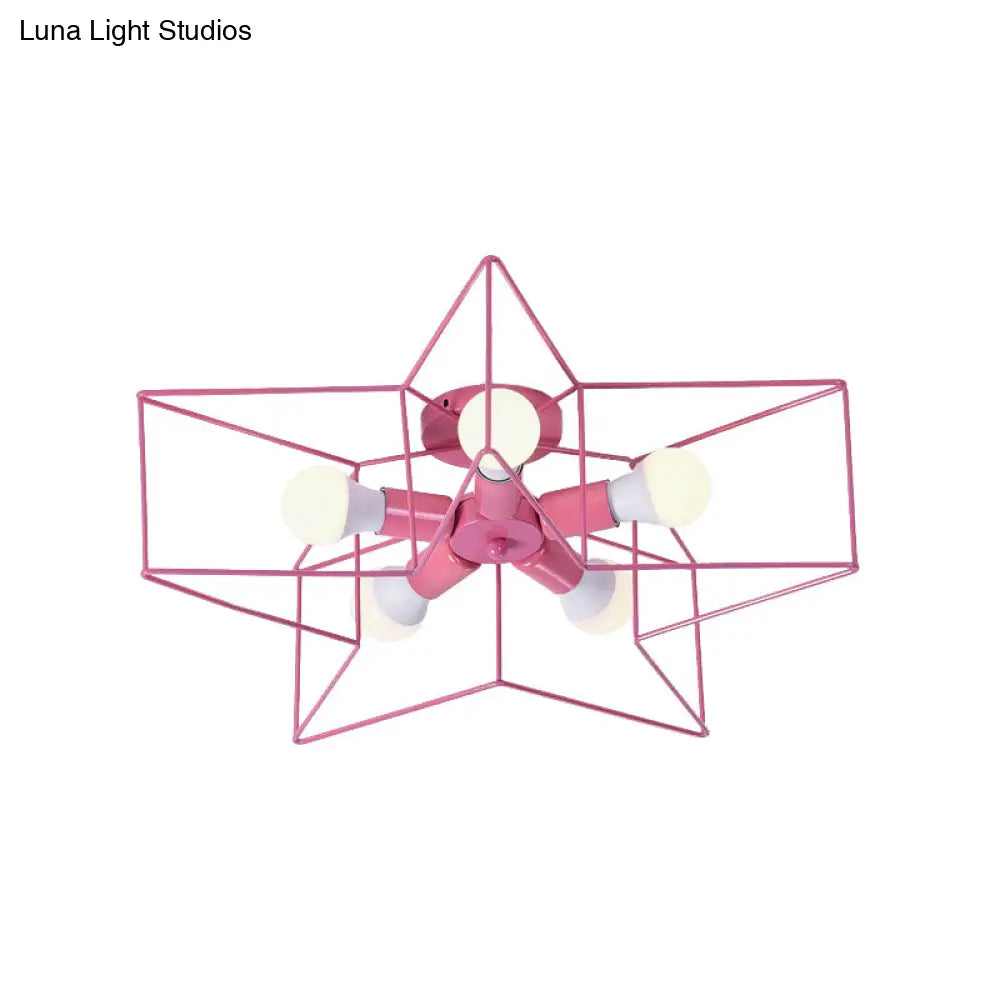 مصباح سقف صناعي DecorBites™ بخمسة مصابيح لغرفة نوم الأطفال بتصميم قفص النجوم