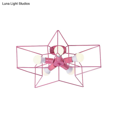 مصباح سقف صناعي DecorBites™ بخمسة مصابيح لغرفة نوم الأطفال بتصميم قفص النجوم