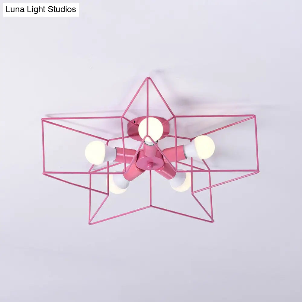 مصباح سقف صناعي DecorBites™ بخمسة مصابيح لغرفة نوم الأطفال بتصميم قفص النجوم