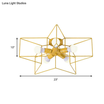 مصباح سقف صناعي DecorBites™ بخمسة مصابيح لغرفة نوم الأطفال بتصميم قفص النجوم