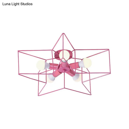 مصباح سقف صناعي DecorBites™ بخمسة مصابيح لغرفة نوم الأطفال بتصميم قفص النجوم