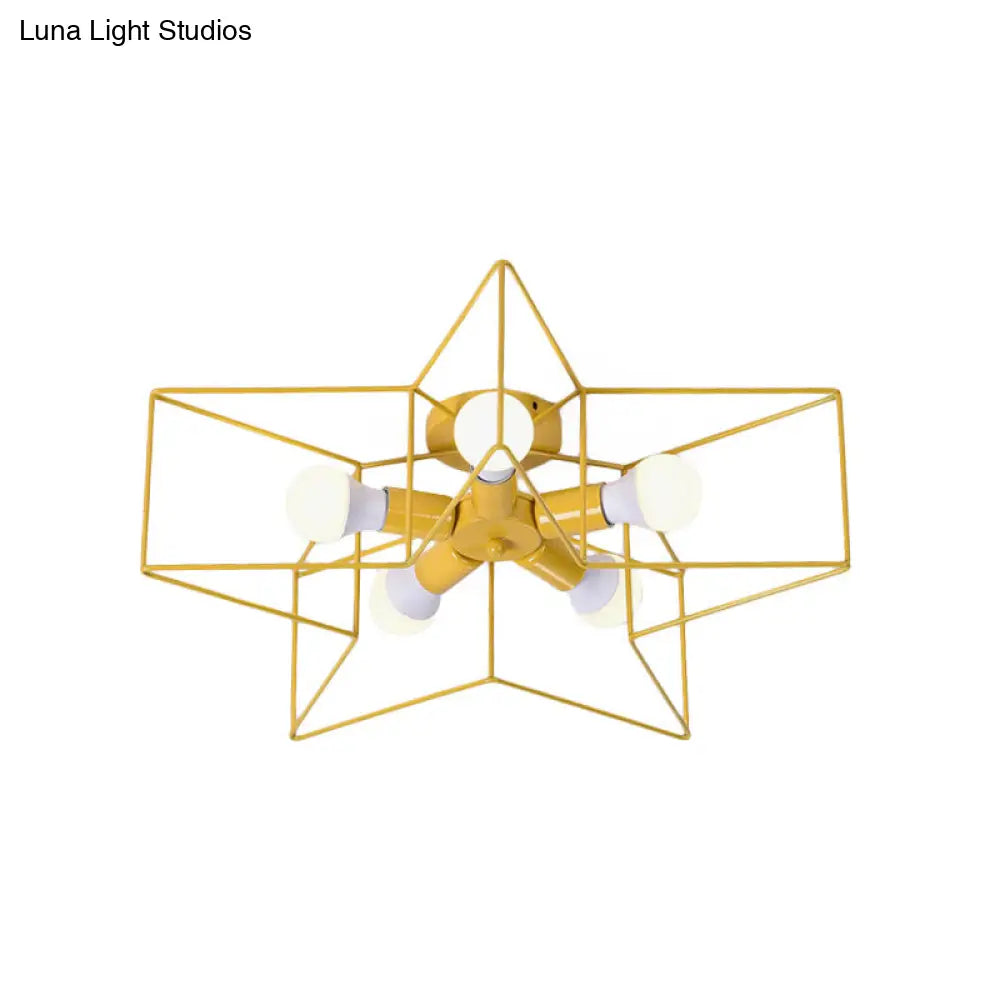 مصباح سقف صناعي DecorBites™ بخمسة مصابيح لغرفة نوم الأطفال بتصميم قفص النجوم