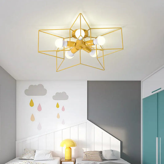 DecorBites™ 5-Light Industrial Ceiling Lamp for Kid's Bedroom with Star Cage Design