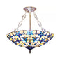 5-Light Stained Glass Dome Semi Flush Ceiling Light in Antique Brass - Tiffany Style for Bedroom