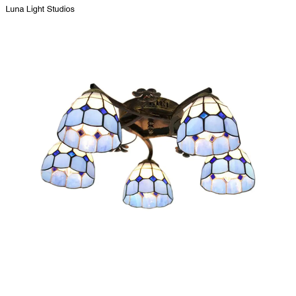 DecorBites™ DecorBites™ 5-Light Tiffany Style Dome Semi Flush Mount Light in White/Clear