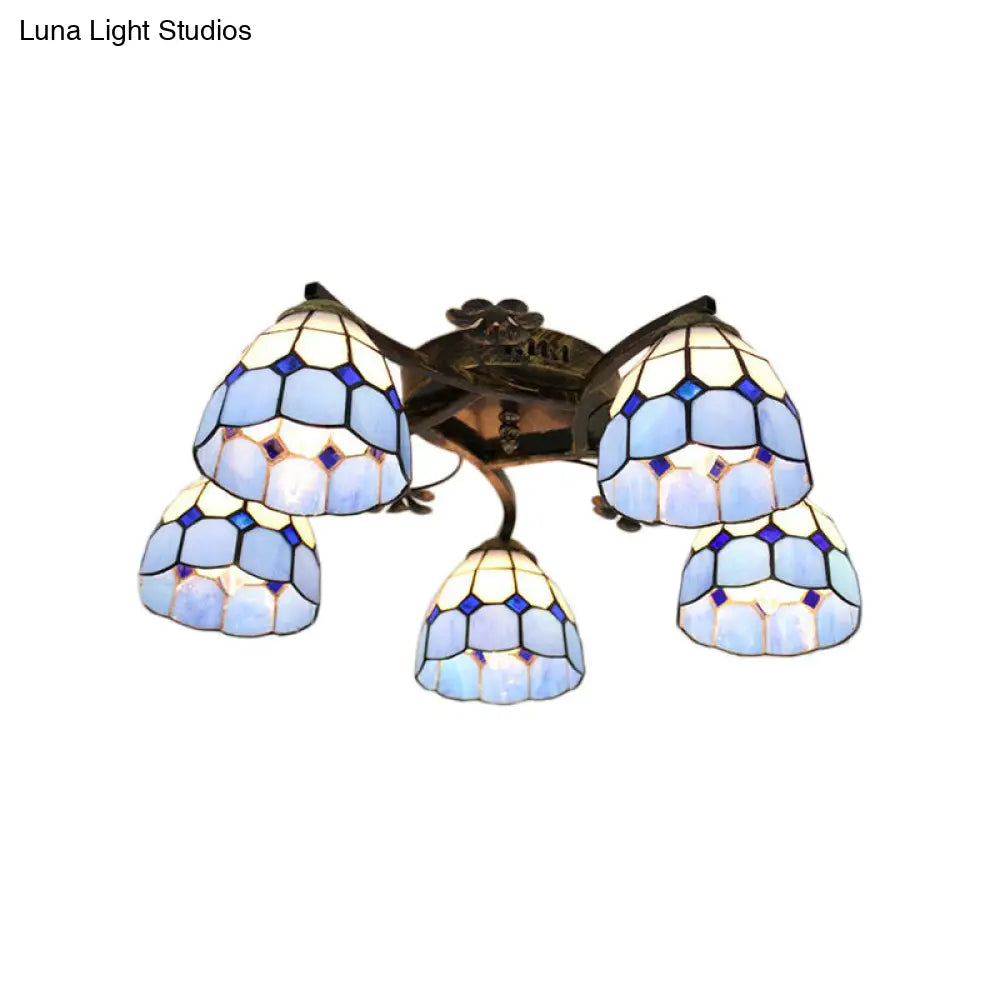 DecorBites™ DecorBites™ 5-Light Tiffany Style Dome Semi Flush Mount Light in White/Clear