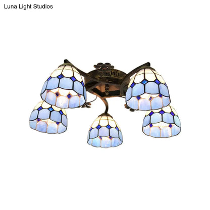 DecorBites™ DecorBites™ 5-Light Tiffany Style Dome Semi Flush Mount Light in White/Clear