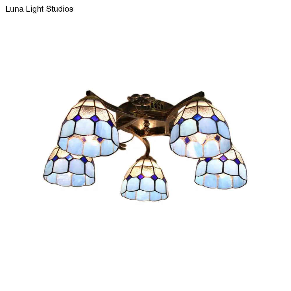 DecorBites™ DecorBites™ 5-Light Tiffany Style Dome Semi Flush Mount Light in White/Clear