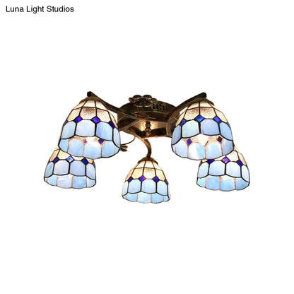 DecorBites™ DecorBites™ 5-Light Tiffany Style Dome Semi Flush Mount Light in White/Clear