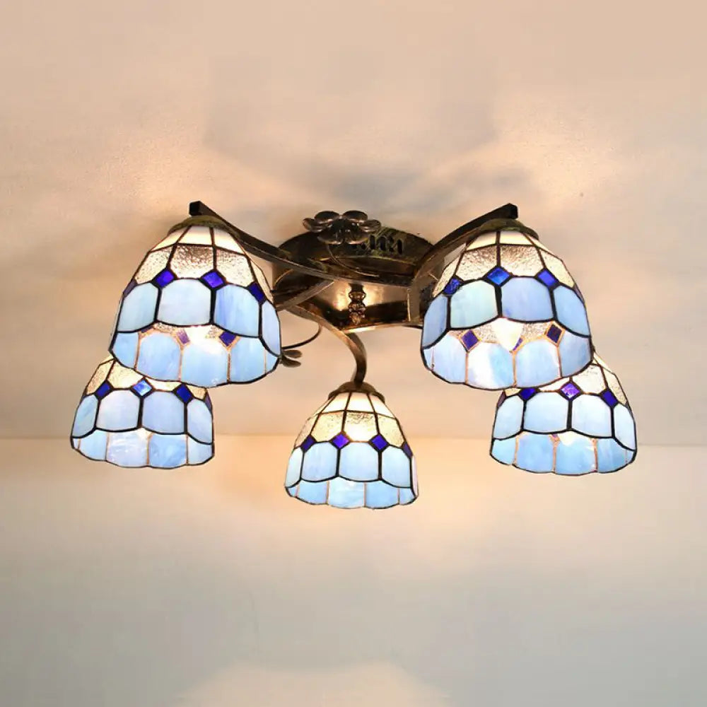 DecorBites™ DecorBites™ 5-Light Tiffany Style Dome Semi Flush Mount Light in White/Clear