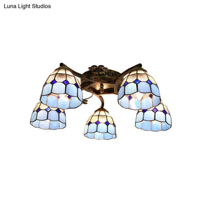 DecorBites™ DecorBites™ 5-Light Tiffany Style Dome Semi Flush Mount Light in White/Clear