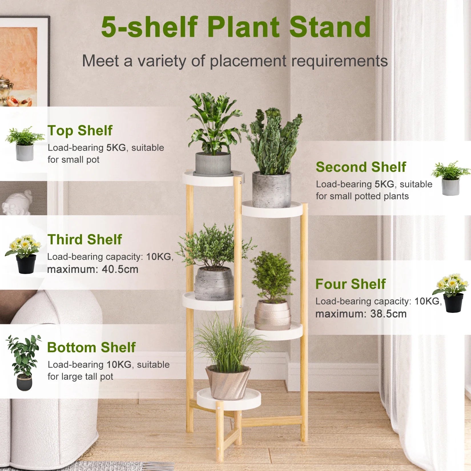 5-Tier Bamboo Plant Stand for Indoor and Outdoor