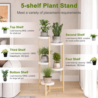 5-Tier Bamboo Plant Stand for Indoor and Outdoor