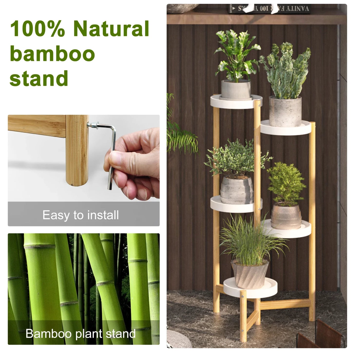 5-Tier Bamboo Plant Stand for Indoor and Outdoor