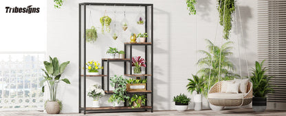 5-Tier Tall Metal Plant Stand with Hanging Hooks