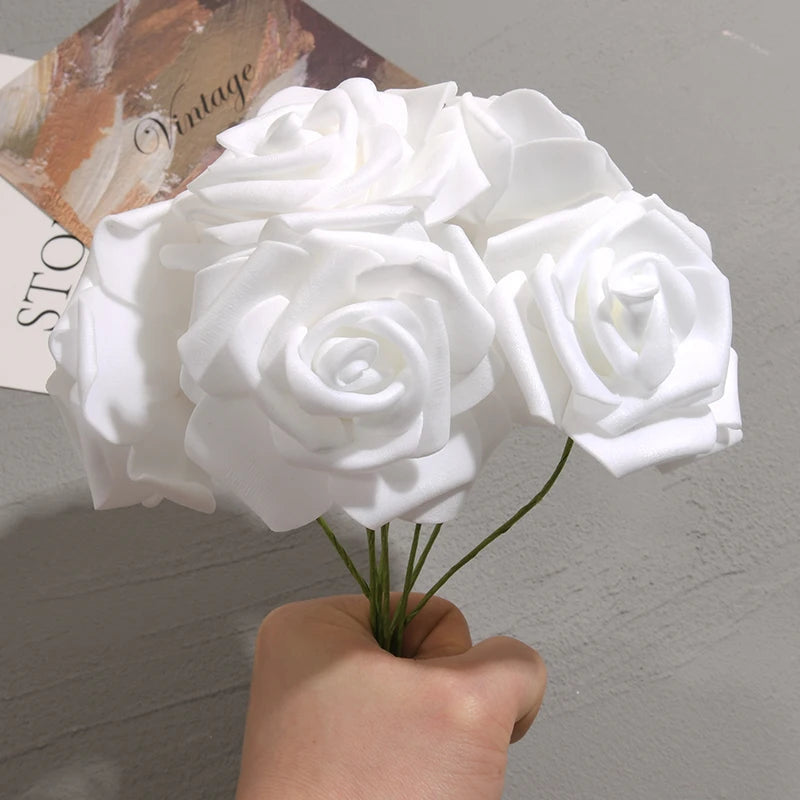 50pcs White PE Rose Heads