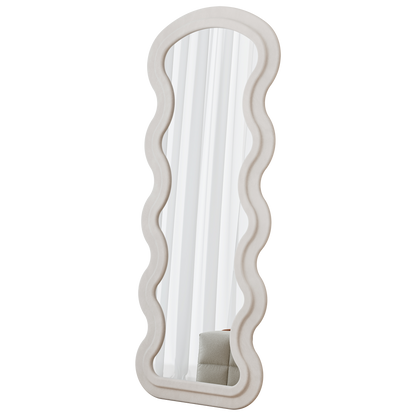 Flannel Full Length Wave  Floor Mirror  For Bedroom Living Room Hanging Or Against The Wall  White