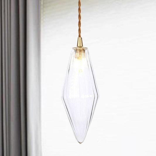 Contemporary Amber/Clear Glass Diamond Pendant Light: Stylish 1-Light Dining Room Hanging Lamp Kit (3"/4" Wide)