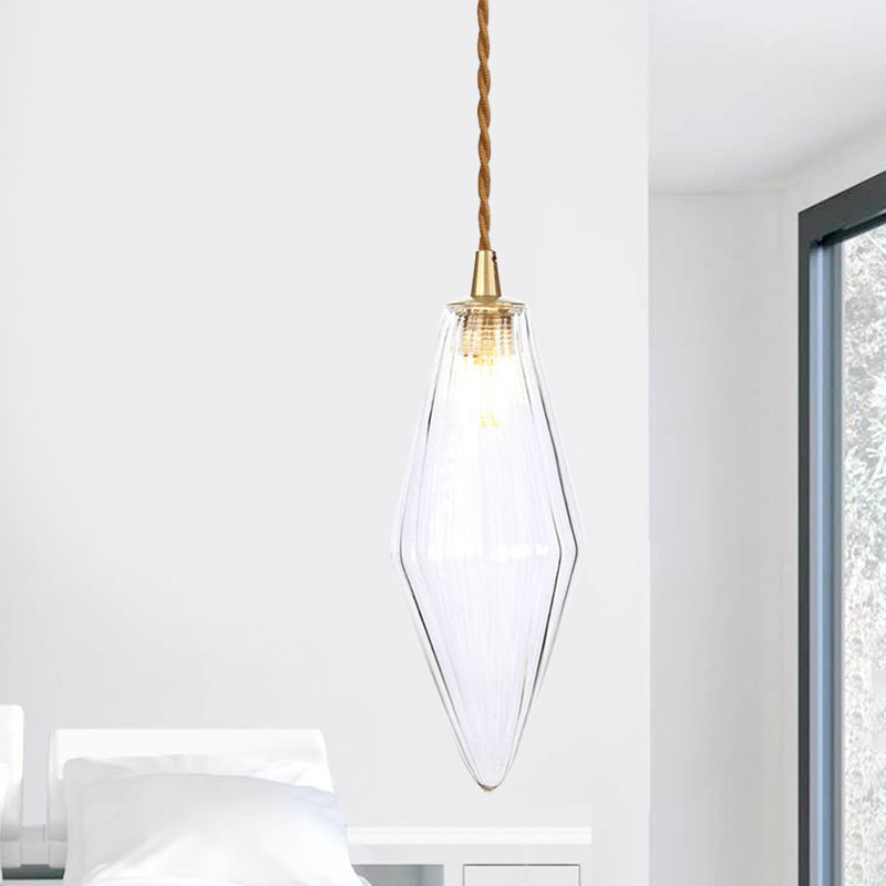 Contemporary Amber/Clear Glass Diamond Pendant Light: Stylish 1-Light Dining Room Hanging Lamp Kit (3"/4" Wide)