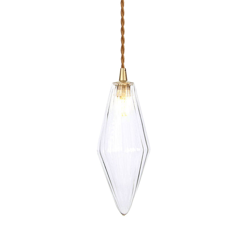 Contemporary Amber/Clear Glass Diamond Pendant Light: Stylish 1-Light Dining Room Hanging Lamp Kit (3"/4" Wide)