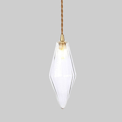 Contemporary Amber/Clear Glass Diamond Pendant Light: Stylish 1-Light Dining Room Hanging Lamp Kit (3"/4" Wide)