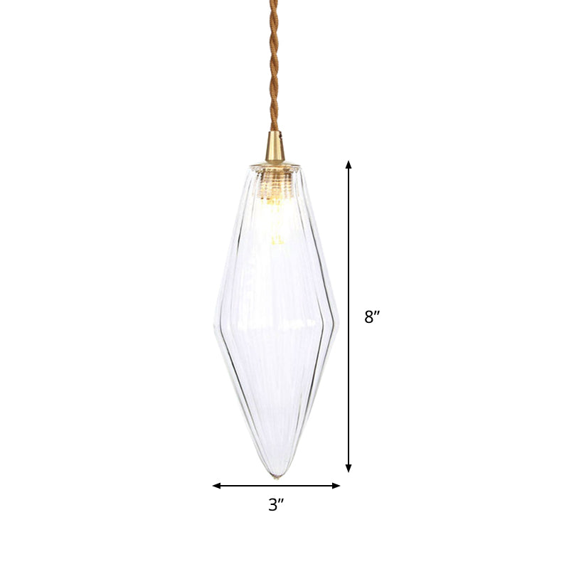 Contemporary Amber/Clear Glass Diamond Pendant Light: Stylish 1-Light Dining Room Hanging Lamp Kit (3"/4" Wide)