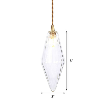 Contemporary Amber/Clear Glass Diamond Pendant Light: Stylish 1-Light Dining Room Hanging Lamp Kit (3"/4" Wide)