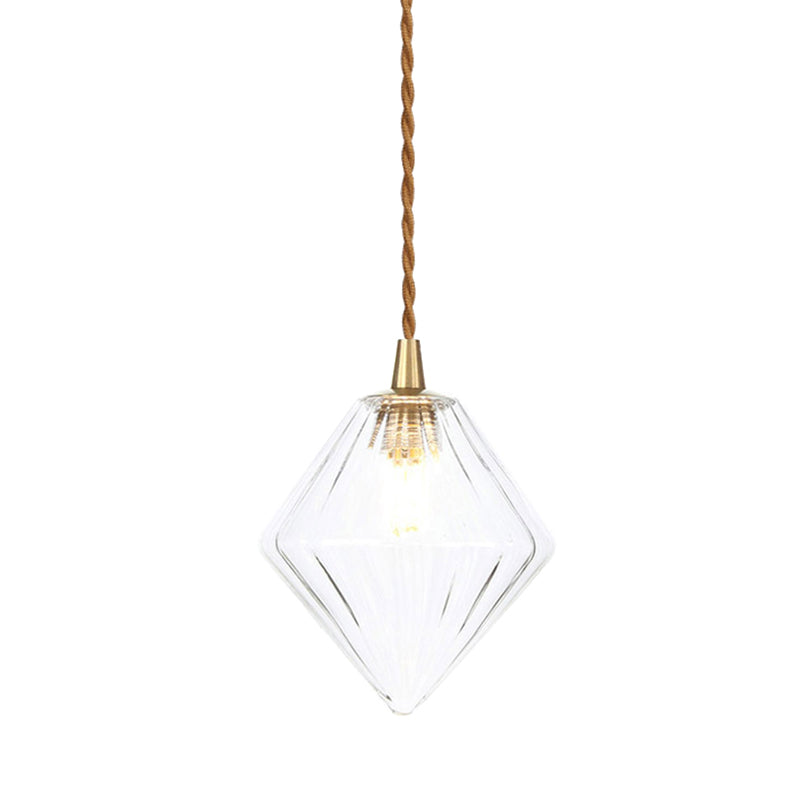 Contemporary Amber/Clear Glass Diamond Pendant Light: Stylish 1-Light Dining Room Hanging Lamp Kit (3"/4" Wide)