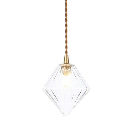 Contemporary Amber/Clear Glass Diamond Pendant Light: Stylish 1-Light Dining Room Hanging Lamp Kit (3"/4" Wide)