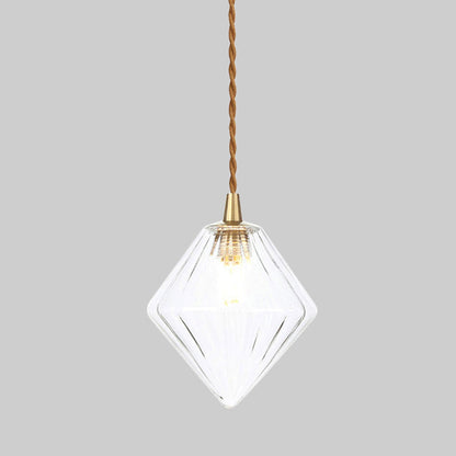 Contemporary Amber/Clear Glass Diamond Pendant Light: Stylish 1-Light Dining Room Hanging Lamp Kit (3"/4" Wide)