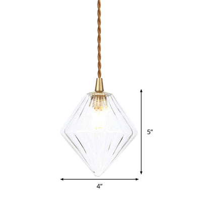 Contemporary Amber/Clear Glass Diamond Pendant Light: Stylish 1-Light Dining Room Hanging Lamp Kit (3"/4" Wide)