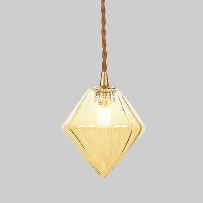 Contemporary Amber/Clear Glass Diamond Pendant Light: Stylish 1-Light Dining Room Hanging Lamp Kit (3"/4" Wide)