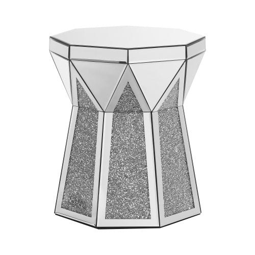 Trommelstil Couchtisch mit Spiegelkristall-Einlage, Polygonal Silber Dekortisch, Modernes Design Luxus Moderne Möbel, 20 Zoll Etwa 50 Zentimeter Niedriger Couchtisch, Geeignet für Wohnzimmer