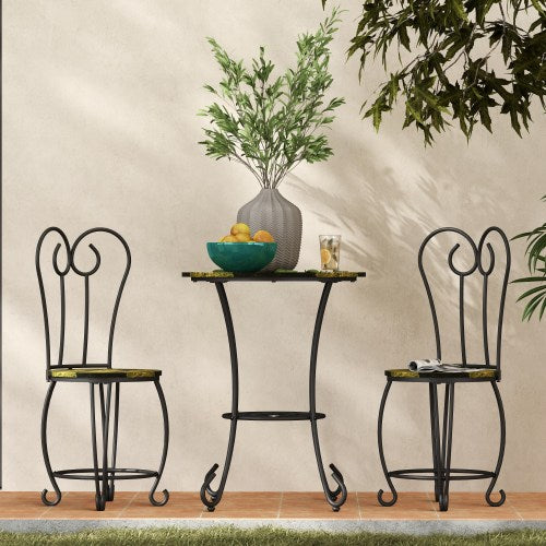 Conjunto de Mesa de Café de 3 Piezas en Estilo Moderno: Mesa de Café Redonda con 2 Sillas con Respaldo Redondo