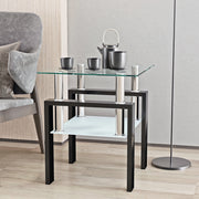 Mesa de Té de Vidrio Templado Moderno de 1 Pieza, Mesa de Café, Mesa Auxiliar, Mesa Cuadrada para Sala de Estar, Transparente Negra