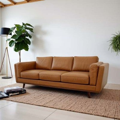 Sofá de cuero genuino Chase Mid Century Modern