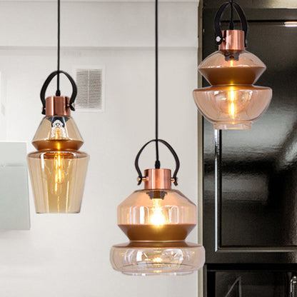 Copper Urn Pendant Light Fixture - Modern 1 Head Clear Glass Hanging Lamp - Various Widths available