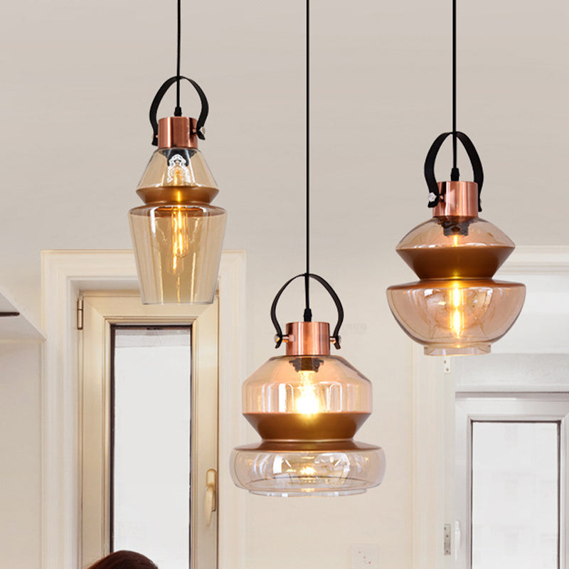 Copper Urn Pendant Light Fixture - Modern 1 Head Clear Glass Hanging Lamp - Various Widths available