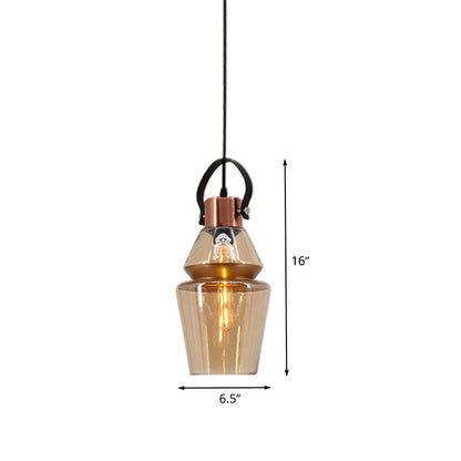 Copper Urn Pendant Light Fixture - Modern 1 Head Clear Glass Hanging Lamp - Various Widths available