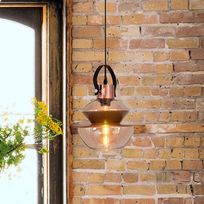 Copper Urn Pendant Light Fixture - Modern 1 Head Clear Glass Hanging Lamp - Various Widths available